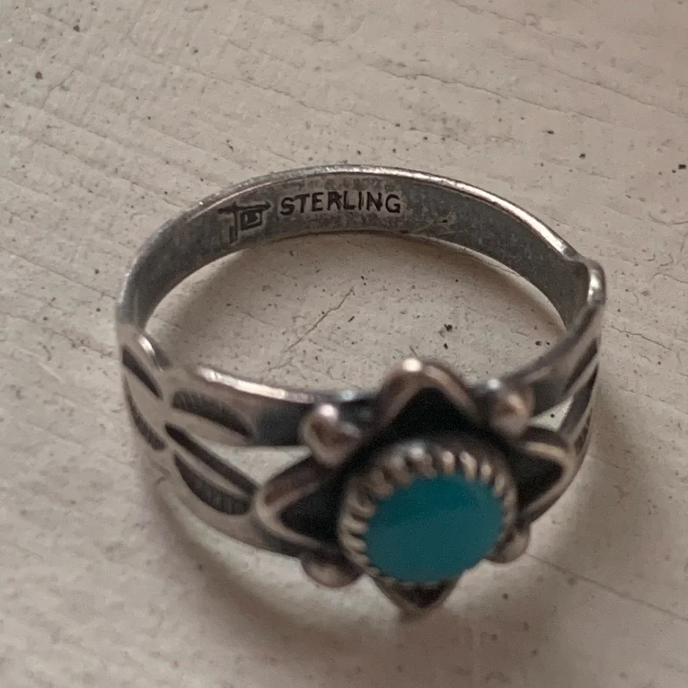 Vintage Turquoise Flower Sterling Silver Pinky Ring